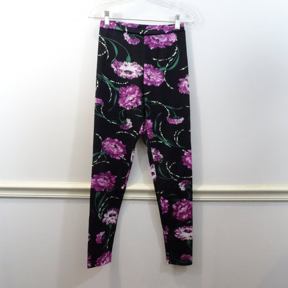 Rodarte Black Leggings with Purple Floral Print